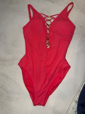 Bleu Rod Beattie Hot Pink One-Piece Swimsuit with Front Lace-Up Detail